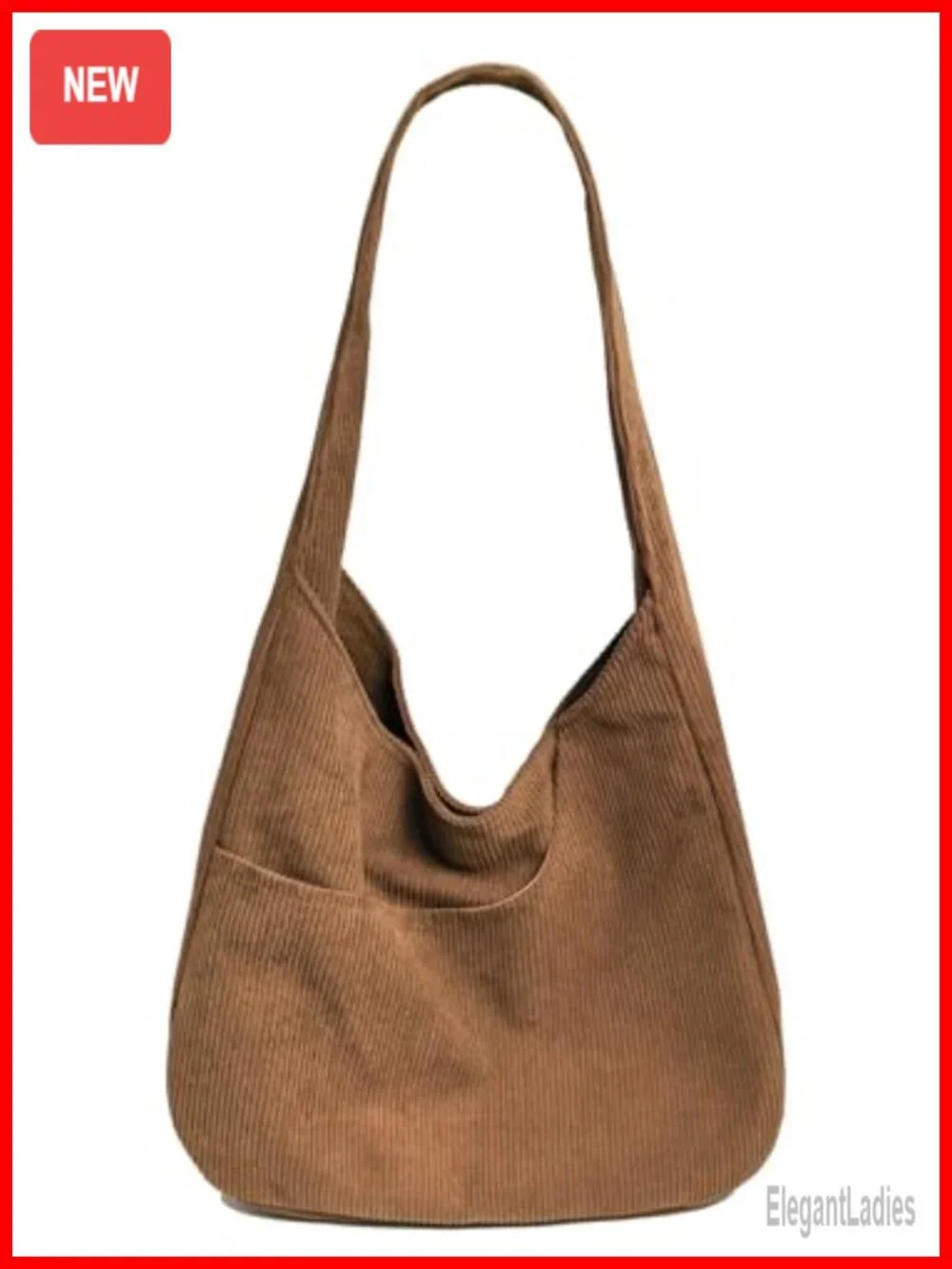 Corduroy Hobo Bag Multiple Pockets Casual College Tote Shoulder Bag